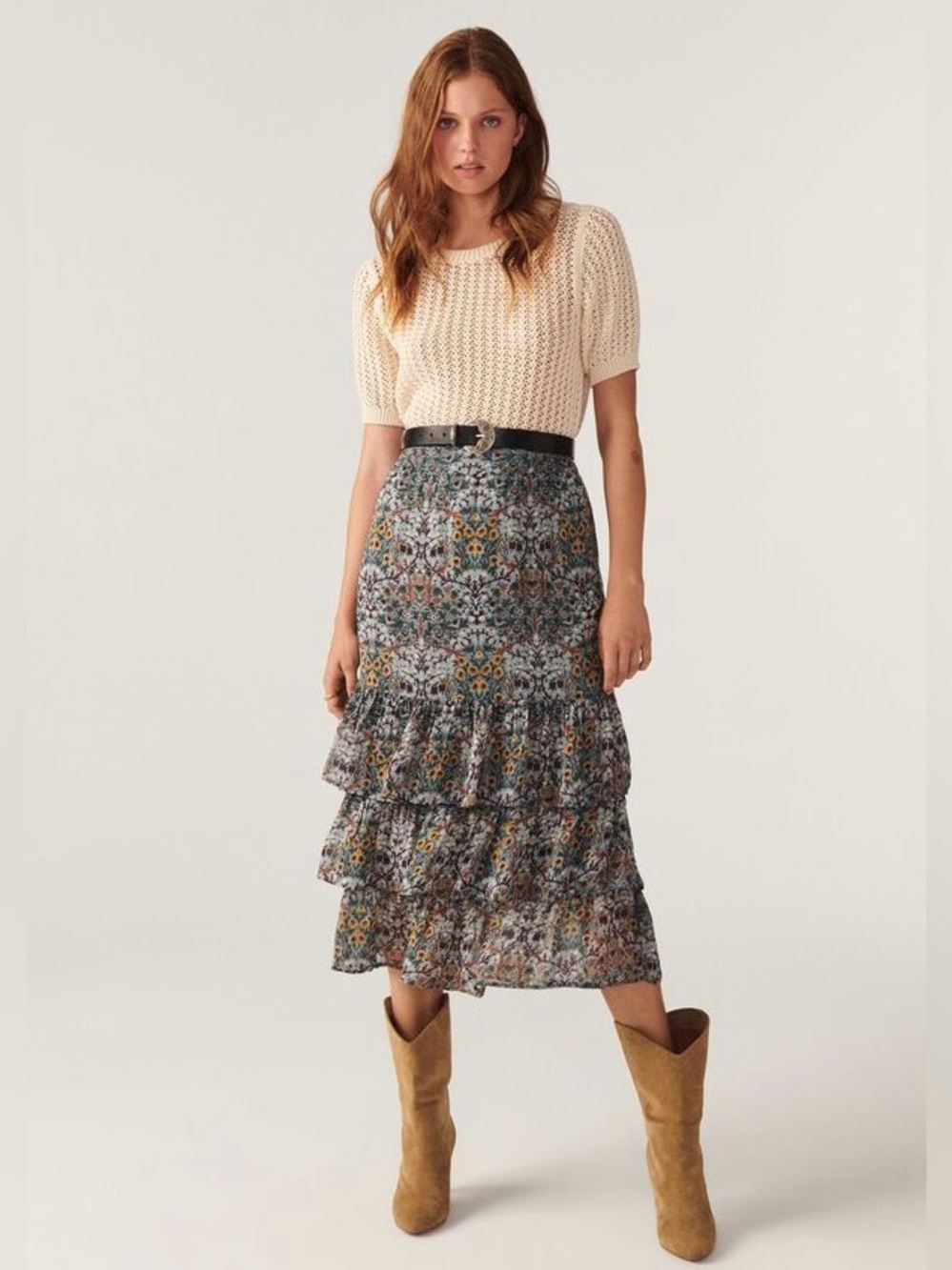 BA&SH $290 • size large • Paula Midi Skirt • Amande Tiered Fall Autumn - Picture 5 of 9
